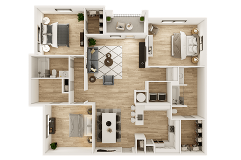 Floor plan for 3 beds, 2 baths
